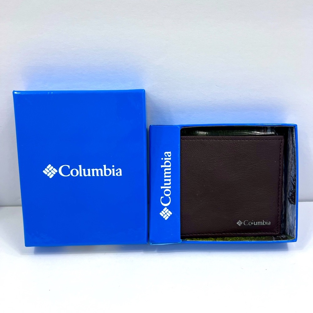 COLUMBIA, SINGLE FOLD MEN'S WALLET, BROWN, LOGO ON THE FRONT